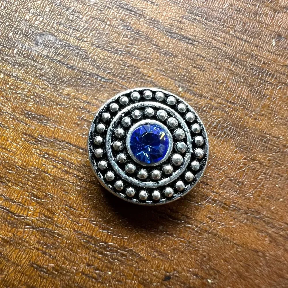 Jewelry Making Lot Pewter and Crystal Round Spacers Silver and Sapphire Blue